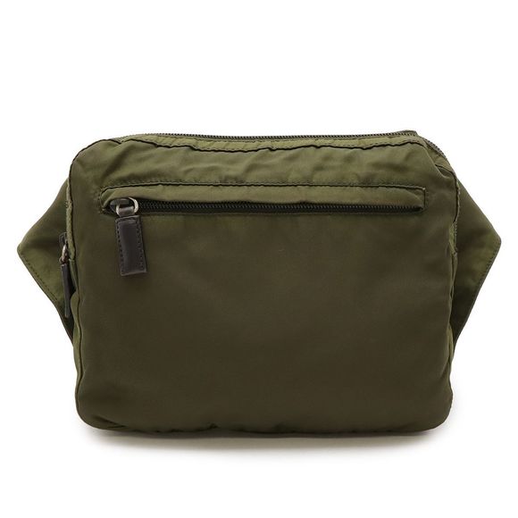 Prada Body Bag Shoulder Bag Diagonal Nylon Leather Khaki Green Dark Brown - Picture 1 of 8